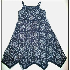 Gap kids SAND & SKY navy blue white medallion hanky hem tank maxi dress M 8